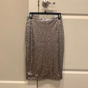 Express Metal Gray Sequin Pencil Skirt